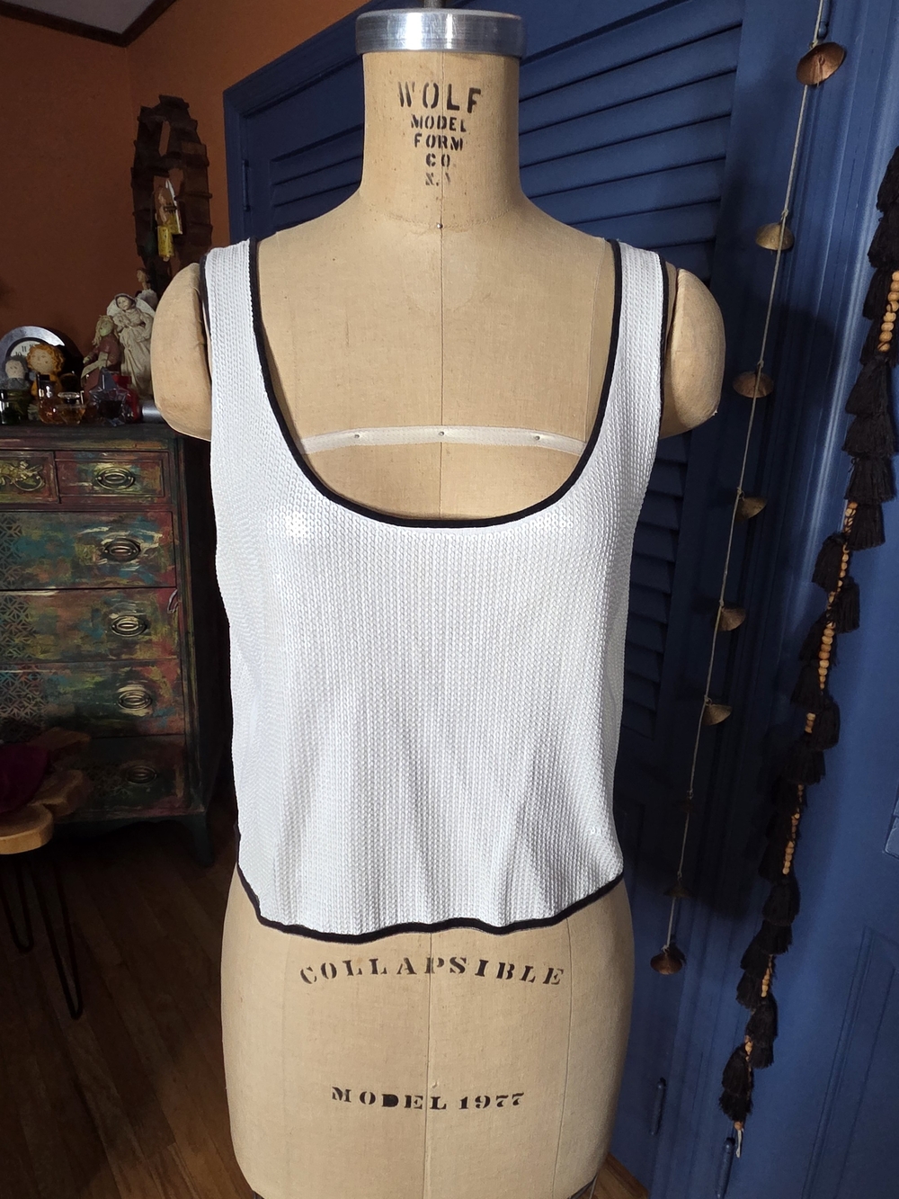 Zara White Ribbed Tank with Black Trim - Women's Casual Scoop Neck